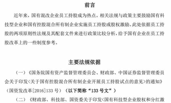 国有企业员工持股（国有企业员工持股133号文）