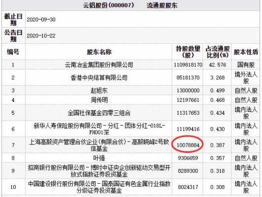 云铝基金持股（云铝基金持股明细查询）